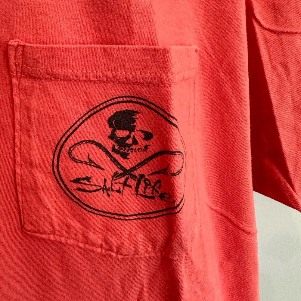 Men’s burnt coral Salt Life T-shirt, skull & hook decals. NWT, size large - Picture 2 of 8
